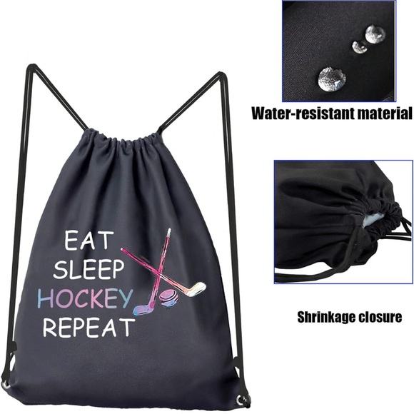 Hockey Lovers Gifts Hockey Eat Sleep Hockey Drawstring Bag Hockey Player NWOT - Picture 4 of 7